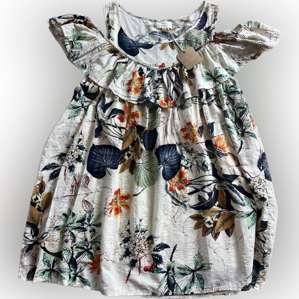2Love Tropical Off The Shoulder NWT Bohemian Sun Dress Lined Medium Ruffle